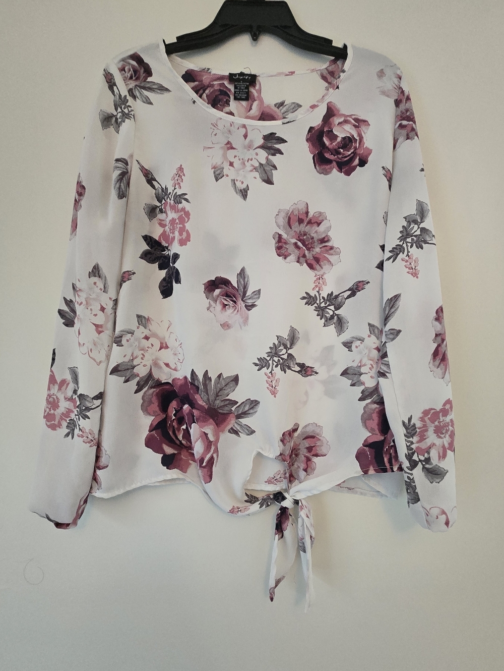 Justify Floral Tie Front Blouse Size Large White Rose Print Romantic Cottagecore